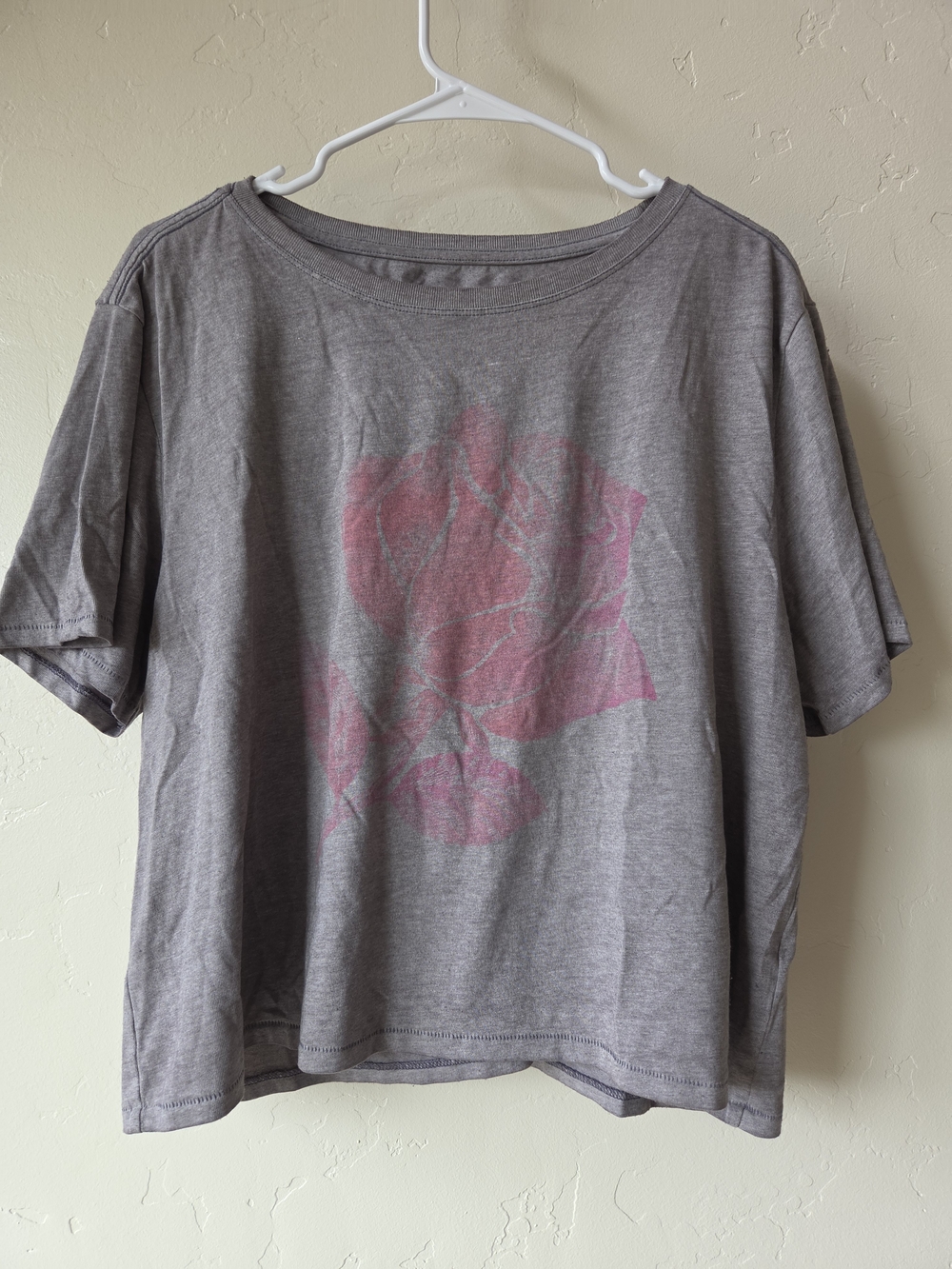 Lucky Brand Gray Tee with Pink Rose Graphic